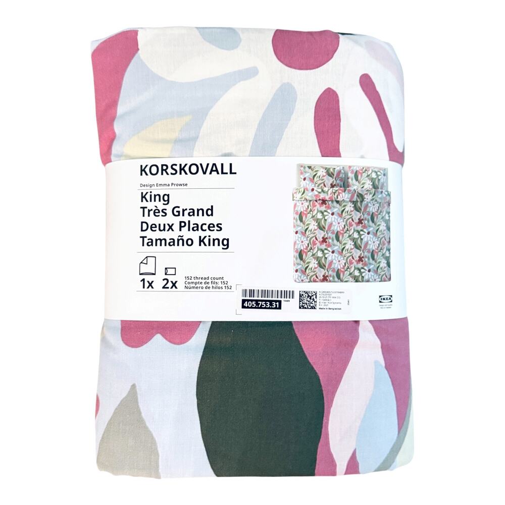 IKEA KORSKOVALL Multicolor Floral Pattern King Duvet Cover & Pillowcases